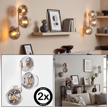Modern sand-coloured globe wall light Koyoto, 2-piece set with three vertical glass shades