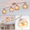 Retro cluster ceiling light Koyoto with 4 amber glass shades in a linear arrangement