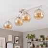 Retro cluster ceiling light Koyoto with 4 amber glass shades in a linear arrangement