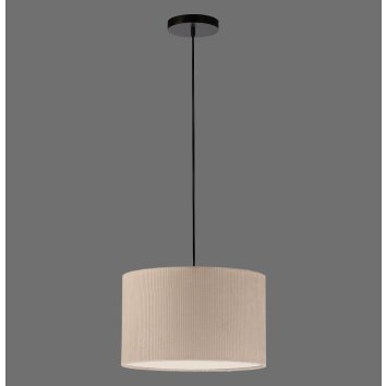 Leuchten Direkt Pendant light DURO with ribbed beige fabric shade, with adjustable height