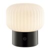Brilliant RGB LED table lamp Sarastro, ribbed white shade, 2700 Kelvin warm white