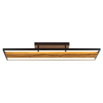 Brilliant LED linear ceiling light Thunder, dark wood panel, 3000 Kelvin warm white