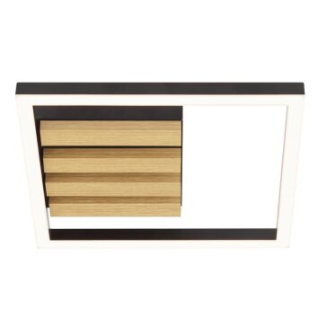 Brilliant industrial LED square ceiling light Calma, dark wood slats, 3000 Kelvin warm white