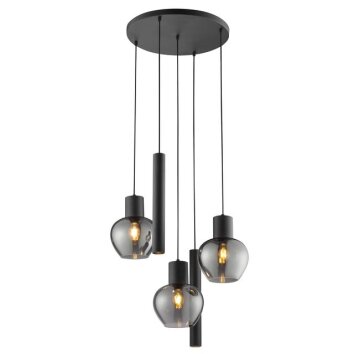 Brilliant 3-light pendant light Ligari with staggered teardrop smoke-coloured glass shades