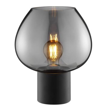 Brilliant Leuchten Table Lamp Ligari with teardrop-shaped smoke-coloured glass shade