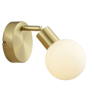Brilliant Wall Spotlight Jorge, round white glass shade, swivelling head for bedside reading