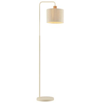Brilliant Floor Lamp Arlo with a cylindrical beige fabric shade and wooden collar