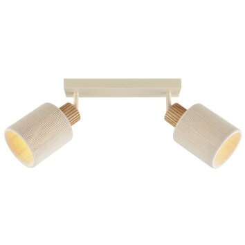 Brilliant Ceiling Spotlight Arlo with beige fabric shades and ribbed wood details