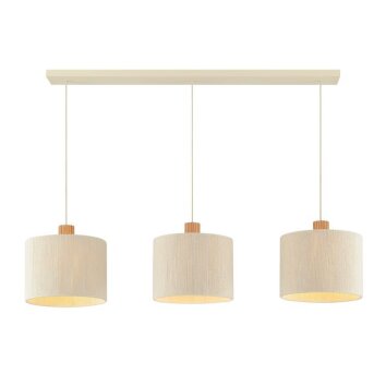Brilliant Linear Pendant Light Arlo with 3 beige Boho-style fabric shades, length 28 cm