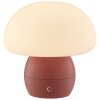 Brilliant LED Table Lamp Dupos, white mushroom shade, red base, 2700 Kelvin warm white