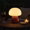 Brilliant LED Table Lamp Dupos, white mushroom shade, red base, 2700 Kelvin warm white