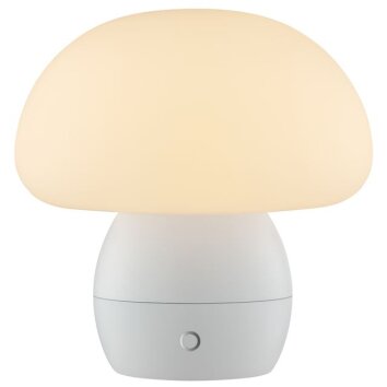 Brilliant LED mushroom-shaped table lamp Dupos with white glass shade, 2700 Kelvin warm white