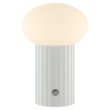 Brilliant LED Table Lamp Venti, ribbed base, white glass shade, 3000 Kelvin warm white