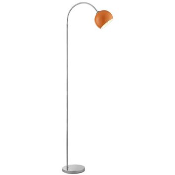 Brilliant Arc Floor Lamp Helen with curved chrome arm and orange metal dome shade