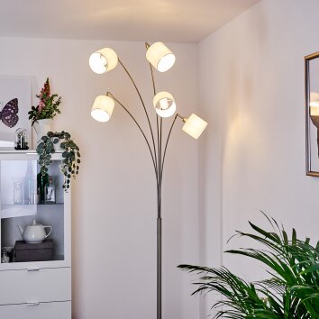 Alsen Floor Lamp matt nickel, 5-light sources, Fabric shade