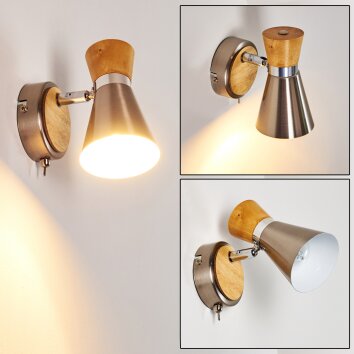 PULAU Wall Light Light wood, matt nickel, 1-light source