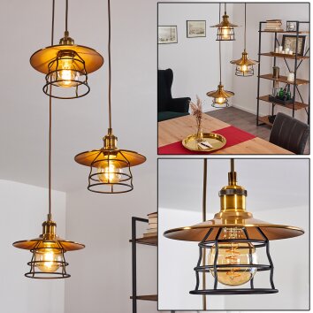 MOENA Pendant Light antique brass, bronze, 3-light sources