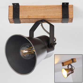 OKSBOL ceiling spotlight grey, light brown, brushed steel, 1-light source