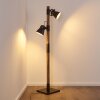 OKSBOL Floor Lamp dark brown, grey, brushed steel, 2-light sources