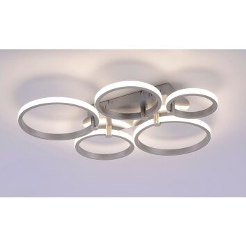 Leuchten Direkt JOHANNA ceiling light LED stainless steel, 5-light sources