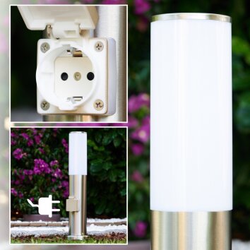 Caserta floor lamp, path light Stainless steel color, white, 1-light source