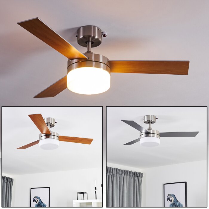 VEVEY ceiling fan Light wood, matt nickel, silver, 2-light sources, Remote control