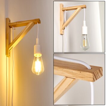WIEDAU Wall Light Light wood, white, 1-light source