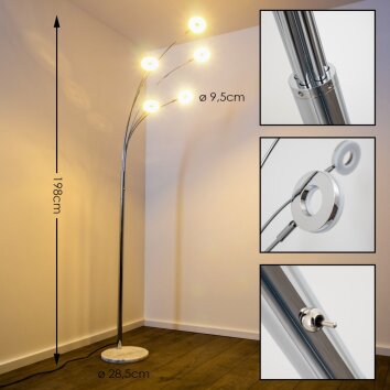 Reality Rennes floor lamp LED chrome, 5-light sources