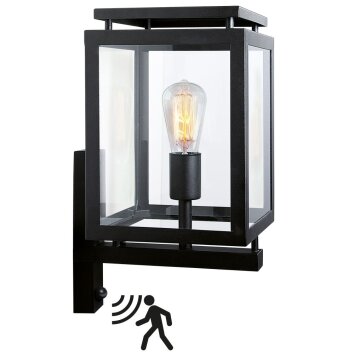 KS Verlichting De Vecht Wall Light black, 1-light source, Motion sensor