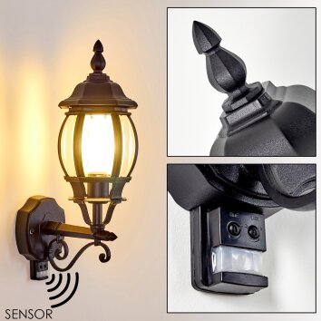 LENTUA outdoor wall light black, 1-light source, Motion sensor